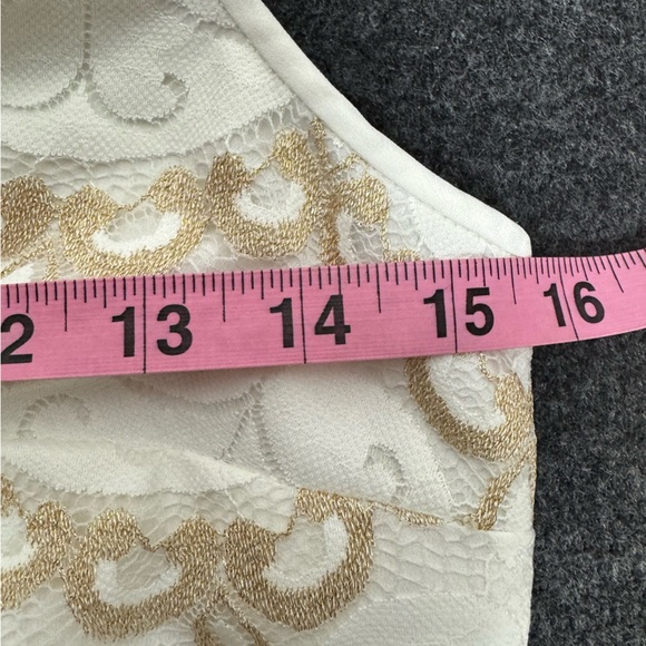 Lilly Pulitzer Nadine Resort White Lilly Pad Lace White Gold Shift Dress Size 0 - Picture 9 of 9